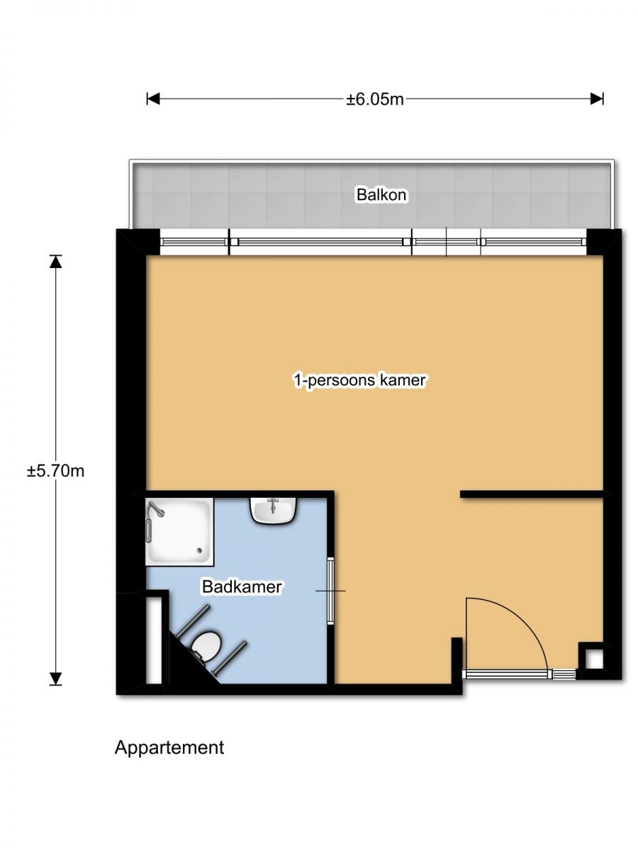 Appartement eenpersoonskamer WZH Het Anker