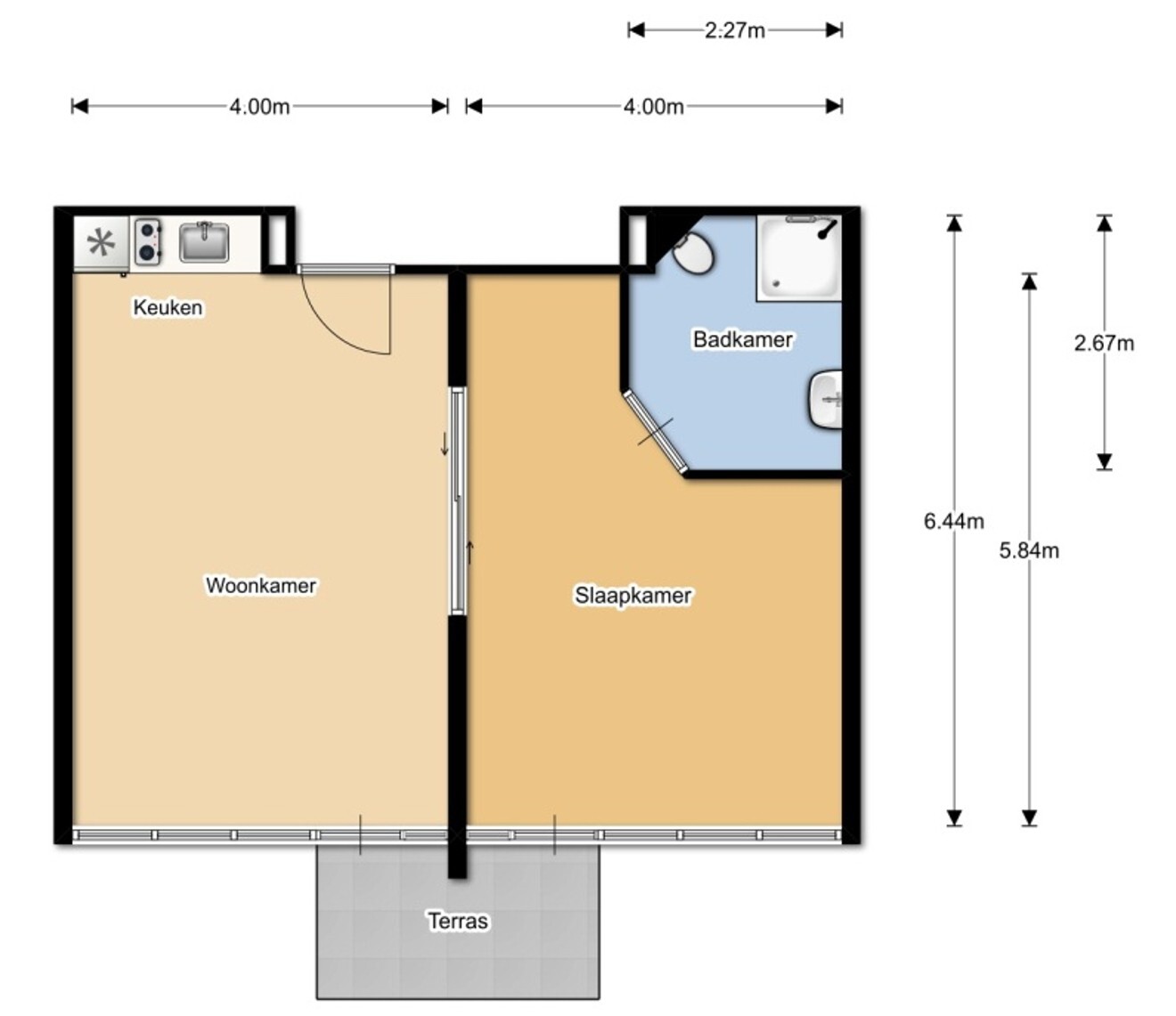 Plattegrond 2 kamerappartement