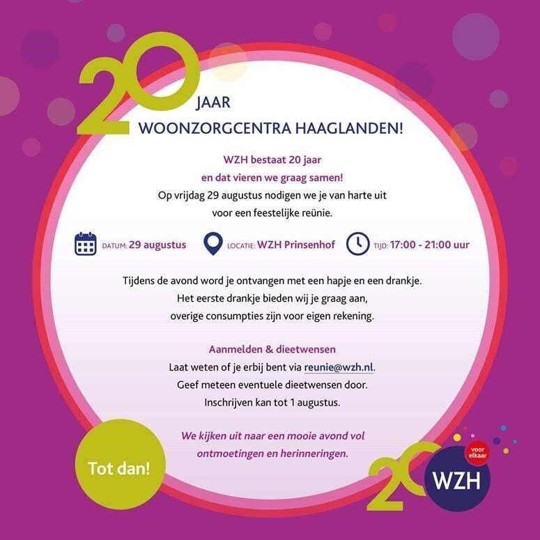 WZH Reünie – Vier 20 jaar samenwerken, zorgen en herinneringen maken